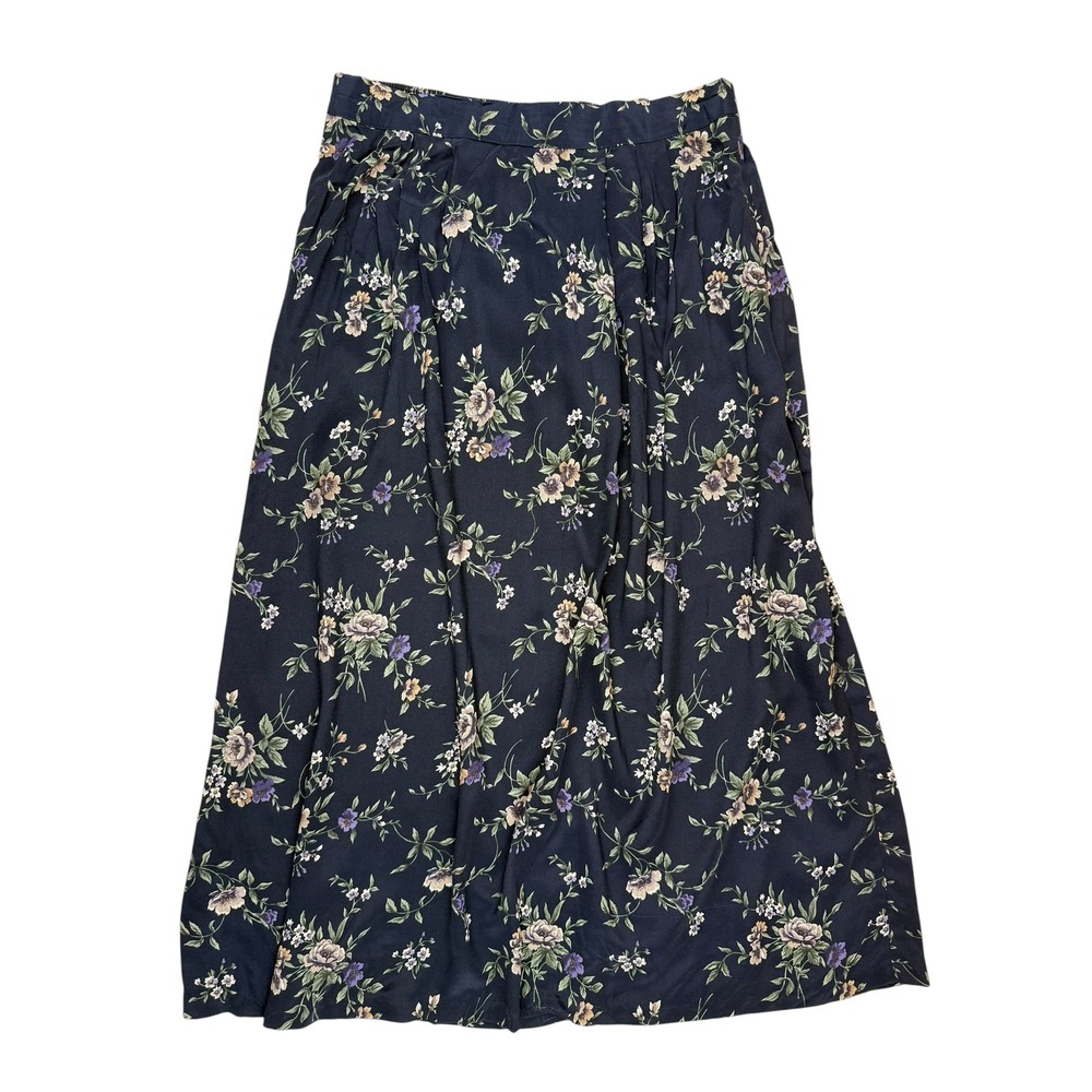 Jaclyn Smith 12 Midi Skirt Vintage Cottagecore Rayon Floral Pleated Front